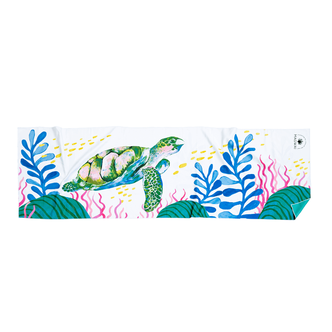 MAGWAI Quick-Drying and absorbent beach towel sustainably made from recycled plastic bottles in Sea Turtle or Pawikan design,proudly made in the Philippines