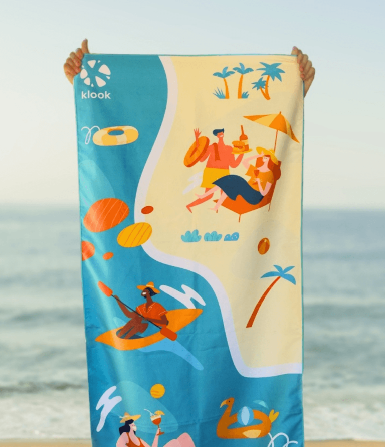 MAGWAI Custom Towel for Client , recycled from plastic bottles, microfiber cloth, absorbent and quick-drying, sand-proof. Perfect sustainable corporate gift for PR events, VIP clients, tema-building, employee welcome kits.