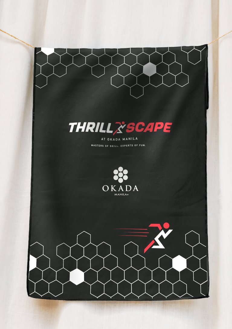 MAGWAI Custom Towel for Client Okada, recycled from plastic bottles, microfiber cloth, absorbent and quick-drying, sand-proof. Perfect sustainable corporate gift for PR events, VIP clients, tema-building, employee welcome kits.